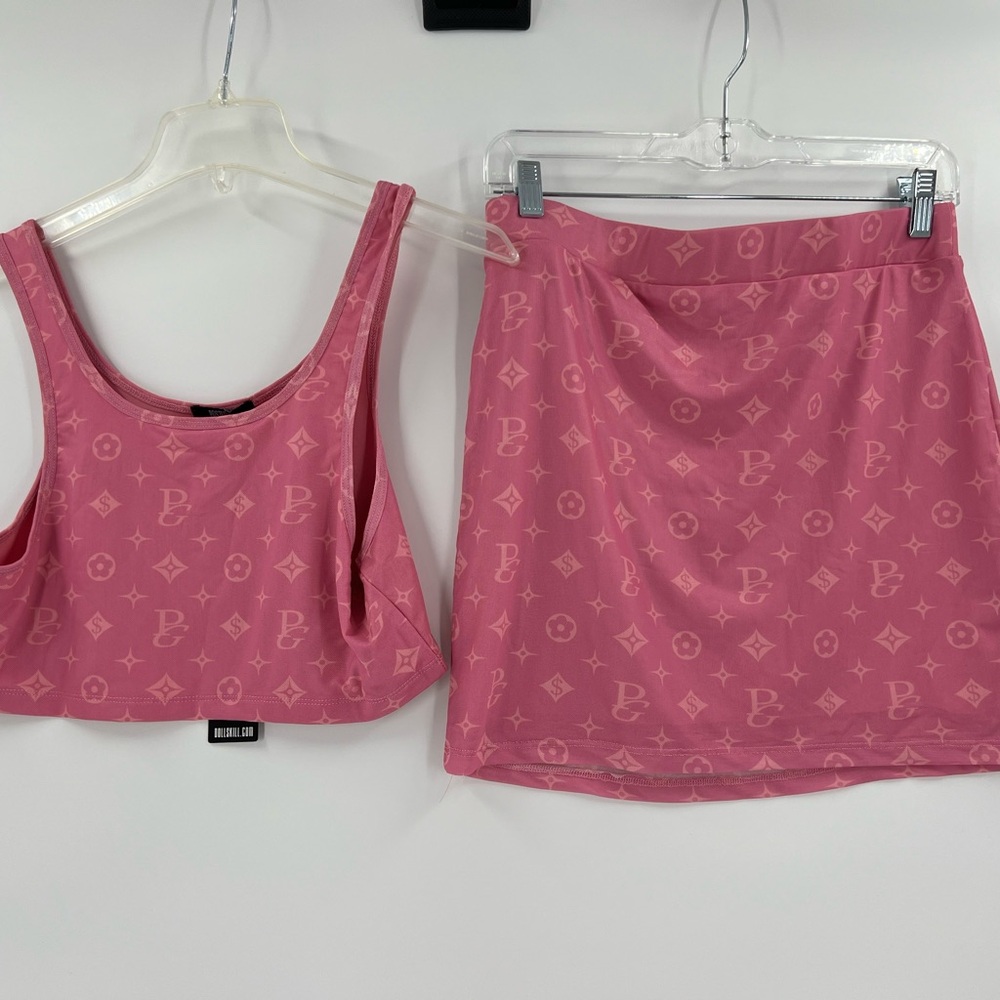 Dolls kill monogram crop top tank mini skirt set new large - Picture 7 of 13